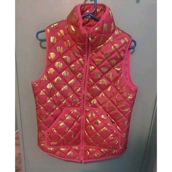 Simply Southern Jackets & Blazers - Simply Southern Size M Pink Gold Pineapple Quilted Puffer Vest Preppy